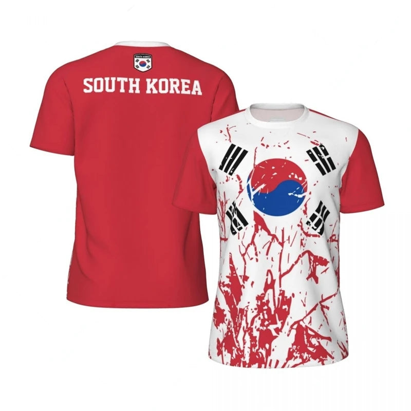 South Korea Flag Football T Shirts For Men Fashion Summer National Emblem 3D Printed Jersey Casual Quick Dry Breathable Tees Top